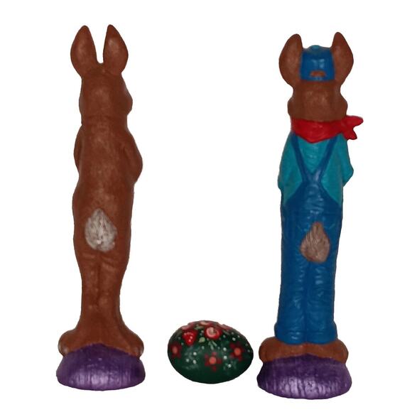 Lot of 3 Ceramic Easter Bunny Pencil Figures Hand Painted Rabbit & Egg - Picture 2 of 14